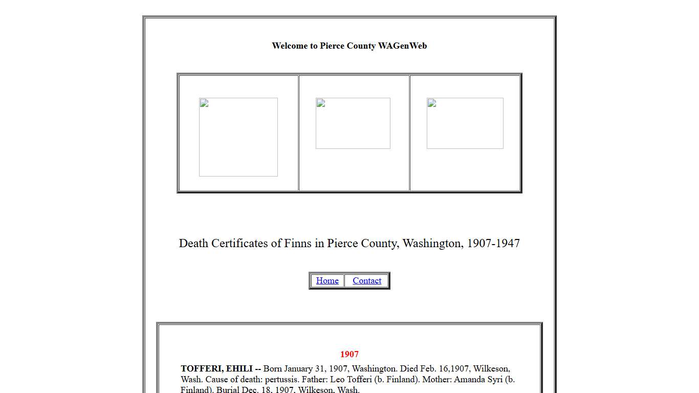 deaths of finns Page Pierce County Washington Genealogy