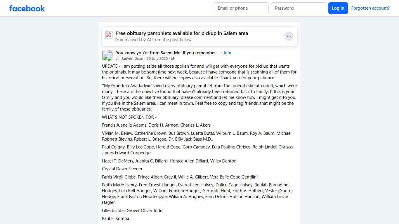 You know you're from Salem Mo. if you remember.... UPDATE - I am putting aside all those spoken for and will get with everyone for pickup that wants the originals Facebook