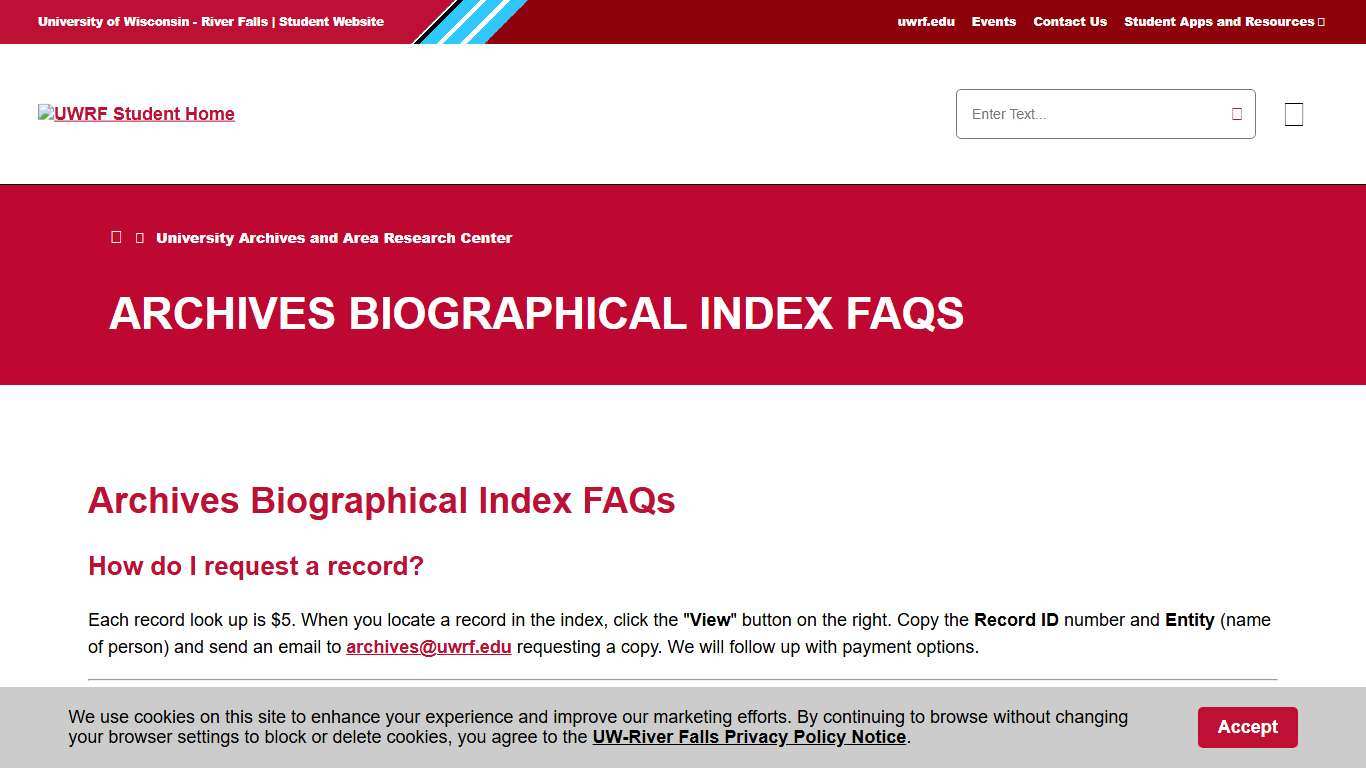 Archives Biographical Index FAQs University of Wisconsin - River Falls